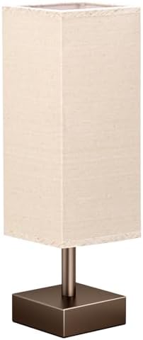 aooshine Browm Small Bedside Lamp for Bedroom - Square Beige Fabric Shade