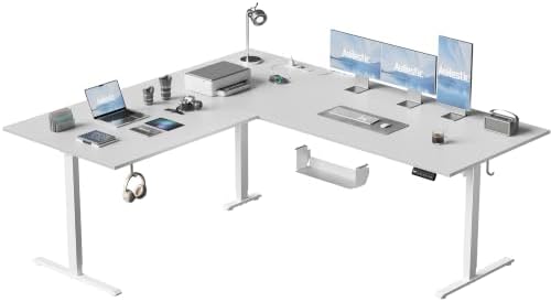 75x61 Inch L Shaped Electric Standing Desk, Corner Workstation, White