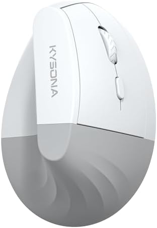 KYSONA EM18 Wireless Ergonomic Vertical Mouse, Ergo Design, Bluetooth Cordless Mouse for Medium/Large Hands, Silent Click, 5-Level Adjustable DPI, Carpal Tunnel Mice for Computer/PC/Mac/Laptop, White