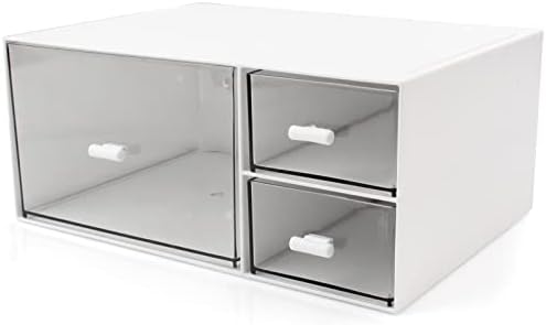 Desk Organizer Stackable Storage Drawers with 3 Compartments Stackable Drawers Great for Desk Storage, Makeup Storage Bathroom Organization Accessories Etc (White)