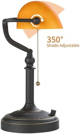 Matted Amber Stepless Dimmable Glass Bankers Desk Lamp