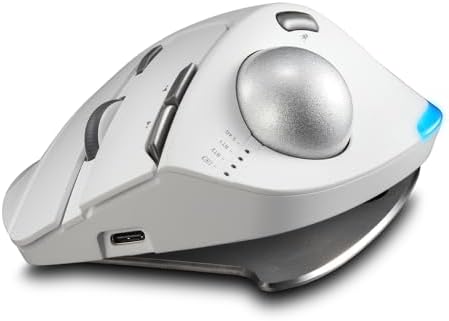 zelotes Trackball Mouse,Rechargeable Wireless Bluetooth Mouse,4800 DPI (5-Level Adjustable), Dual Mode (BT 5.0/3.0 + 2.4G USB Receiver),LED Lighting,Ergonomic Design,for Laptop, PC, Pad (White)