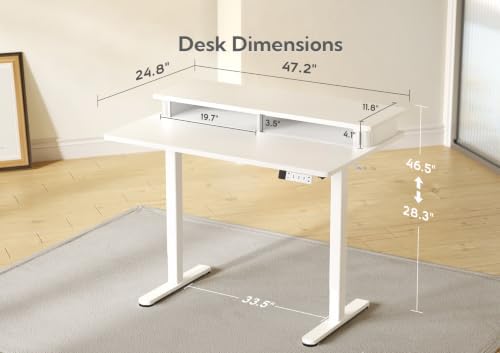 Claiks Standing Desk with Drawers & Monitor Shelf, 48" White