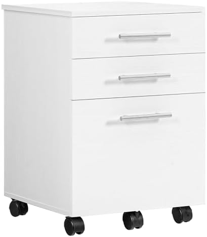 HOOBRO 3-Drawer File Cabinet, Wooden Under Desk Filing Cabinet, fits A4/Letter Size for Home Office, Small Rolling Storage Drawer Chest, Printer Stand with Drawers, White WW02WJ01G1
