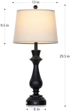 Modern Black Table Lamps Set of 2 for Living Room,30" Tall Bedside Lamp with USB Charging Port,3-Way Dimmable Touch Nightstand Lamp for Bedroom Desk Side Table Office,Black