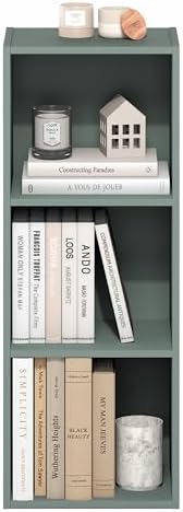 Furinno LUDER Book Shelf, 3-Cube Bookshelf, Bookcase with Open Shelves, 9.3 x 12 x 31.5, Easy Assembly, for Living Room, Bedroom, Home Office, Sage Green