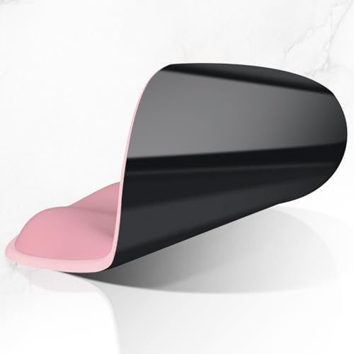 ITNRSIIET Ergonomic Mouse Pad with Wider Memory Foam Wrist Rest +17% - Curved Cushion Reduces Pressure 20%, Pain Relief, Non-Slip, Smooth, Cute Colors, 9.85 x 9 in, Pink Accent