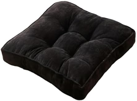 Square Corduroy Seat Cushion 4 Inch Thick Chair Pad Japanese Tatami Style Floor Pillow with Tufted Design 16"/18"/20" Breathable Durable Cushion for Office, Dining Room & Living Room，Black：18"X18"