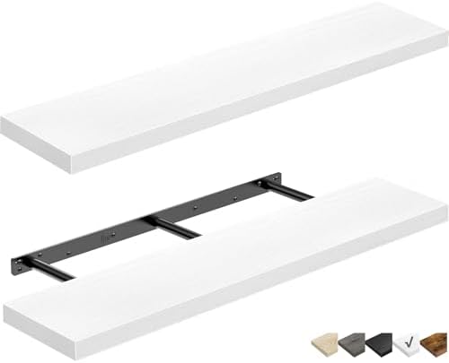 QEEIG Long Floating Shelves for Wall (White, Set of 2, 35.4")