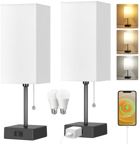 Table Lamp for Bedroom Set of 2,Minimalist Bedside Lamps with AC Outlets