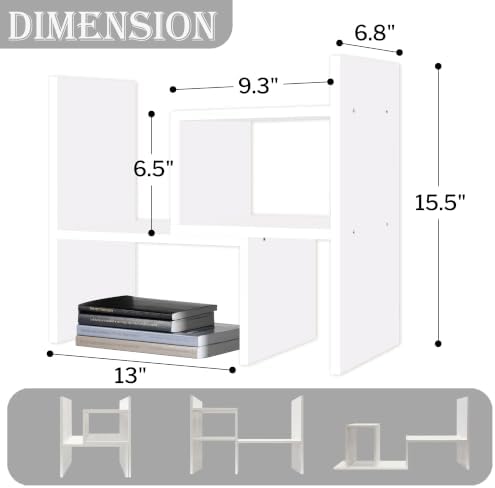 MASAKA B&W - Kawaii Storage Desktop Organizer for Your Desk Space, Double H Plants Display Shelf, Home Office Storage Rack Adjustable Stackable for Office, Dormitory (White*02)