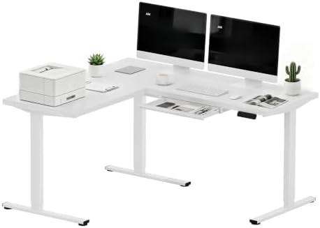 SANODESK Electric L-Shaped Corner Standing Desk with Drawer，63x55