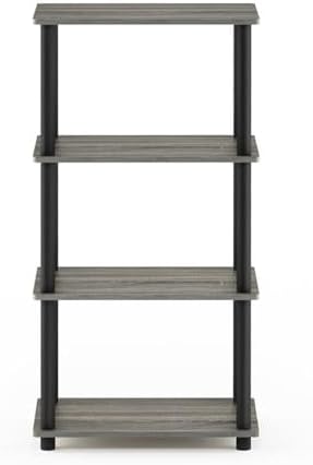 Furinno Turn-N-Tube No Tool 4-Tier Storage Shelf, Narrow, French Oak Grey/Black