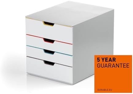 Durable Varicolor Drawer Organizer, 4 Color Coded Drawers, White