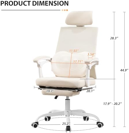 Qulomvs Ergonomic Office Chair with Massage&Heated Lumbar Support, Kneading Massage Office Chair with Foot Rest, Reclining Home Office Desk Chair Adjustable Mesh Computer Desk Chair with Wheels