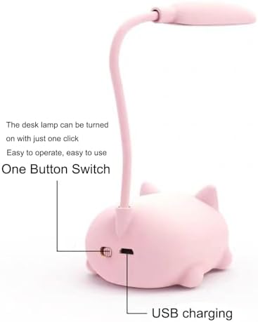 Neioaas LED Desk Lamp for Kids,Cute Cat Lamp USB Rechargeable Reading Light