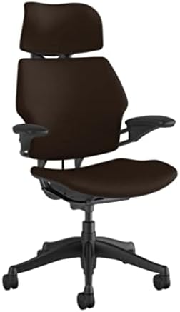 Humanscale Freedom Office Chair with Headrest - Ergonomic Work Chair with Standard Height Adjustable Duron Arms - Wheels for Carpet - Graphite Frame with Dark Brown Corde 4 Fabric