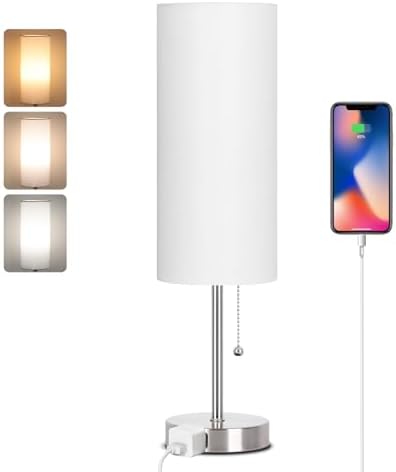 Dott Arts 18" Table Lamp for Bedroom, 3-Color Bedside Lamps with Pull Chain