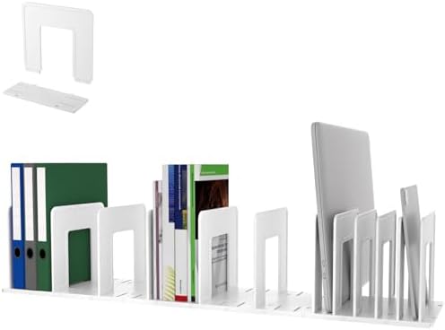 Adjustable Vertical File Sorter Sturdy Plastic Expandable Upright File Holder, Desktop Binder Organizer, Home School Office File Organizer Bookshelf Divider, Assemble Easily Endlessly, White