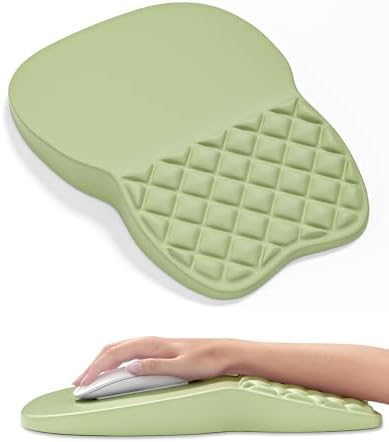 Auhoahsil Ergonomic Mouse Pad with Wrist Rest, Comfortable Slope Computer Mouse Mat with Wrist Support, Memory Foam Filling, Non-Slip Silicone Base, Pain Relief for Gaming Work, 8" x 12", Light Green