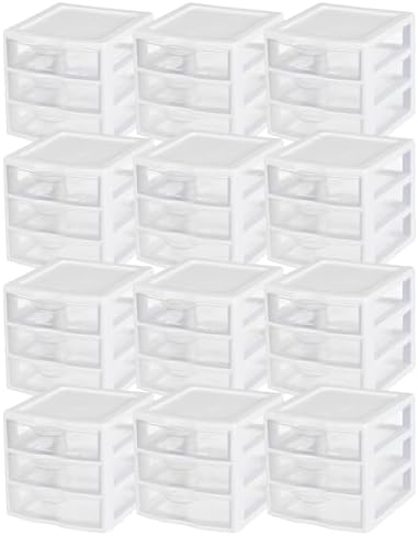 Sterilite Clearview 3-Drawer Cart Small Plastic Storage Organizer, 12-Pack