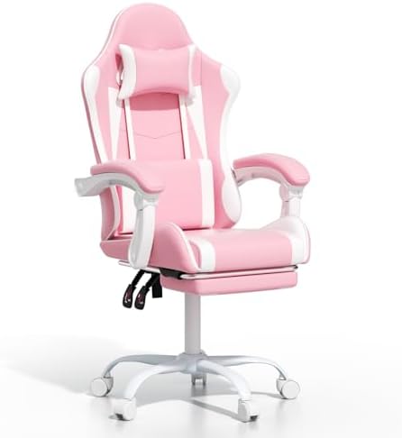 Gaming Chair, Racing Style Computer Gamer Chair, Pink/White
