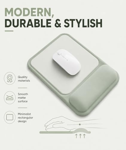eulps Ergonomic Mouse Pad with Wrist Rest, Gel Mousepad with Soft Wrist Support, Non-Slip PU Base, Smooth Surface Mouse Pad for Wrist Pain Relief, Computer Laptop Office Home & Gaming (Sage Green)