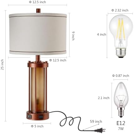 RORIA Set of 2 Farmhouse Table Lamps for Living Room with 2 USB Ports