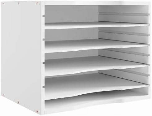 Bamjoy Bamboo 5 Tier Desktop Organizer, Paper Organizer Mail Sorter, File Holder Letter Document Storage with Adjustable Shelves for School Home Office, White