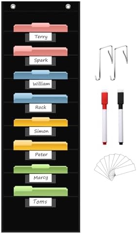 ANCOMEDO 8 Pockets File Storage Pocket Chart with 8 Nametag Pockets,Hanging Wall File Organizer for Classroom and Office Use, Keeps assignments, Files, scrapbooks, and Papers neatly Organized.