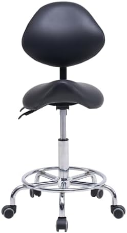 Rolling Saddle Stool with Backrest, Adjustable Tilt Seat, 300lb Capacity