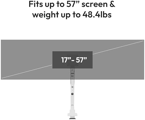 Pixio PS2S Titan White Ultrawide Mega Heavy-Duty Premium Single Monitor Arm Stand fits up to 57 inch Monitors Holds up to 59.4lbs VESA Compatible Integrated Cable Management