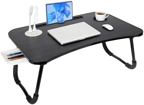 Laptop Bed Desk, Lap Desk, Laptop Table with USB Charge Port, Desktop Card, Cup Holder, Foldable Bed Tray Table for Couch Sofa Chair Floor Eating Working