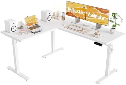 Agilestic L Shaped Electric Standing Desk Adjustable Height, 59 Inch, White
