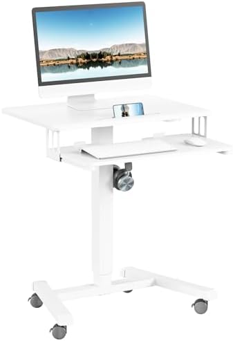 ERGOMAKER Mobile Standing Desk with Keyboard Tray, Mobile Podium, Lockable