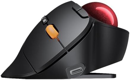 ProtoArc EM02 Wireless Trackball Mouse, Ergonomic Thumb Ball Control, Red