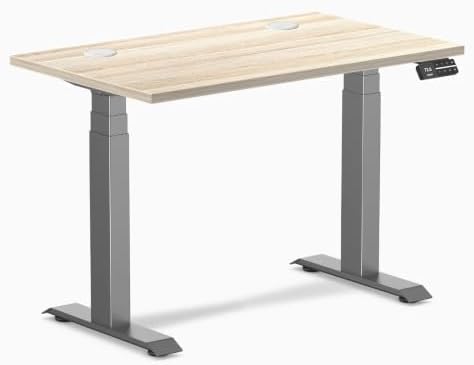 Desky Dual Mini Sit Stand Desk Classic Oak 40" Grommets Space Gray
