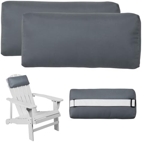 Headrest Pillow for Patio Chaise Lounge Chair, Outdoor Chaise Pillows with Adjustable Elastic Stripe Head Resting Pillows for Recliner Office Chair, Dark-Gray 2 Pack