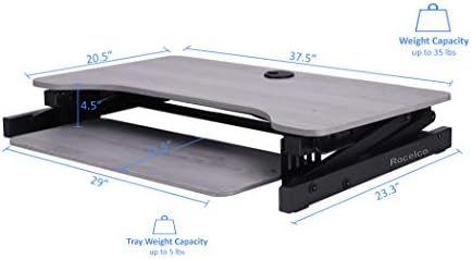 Rocelco 37.5" Deluxe Height Adjustable Standing Desk Converter - Quick Sit Stand Up Dual Monitor Riser - Gas Spring Assist Computer Workstation - Large Retractable Keyboard Tray - Gray (R DADRG)