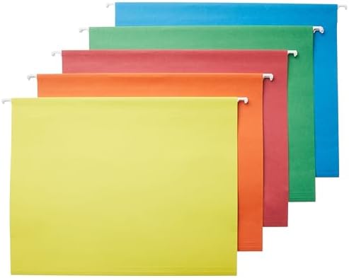 Amazon Basics Hanging File Folders with Adjustable Tabs, Sturdy Expandable Document Organizer, Letter Size, Assorted Colors, 25-Pack