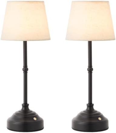 2 Pack Cordless Table Lamp, Rechargeable Desk Lamp with Fabric Shade, Battery Operated 3 Color Stepless Dimming, Small Touch Bedside Lamp Home Decor for Dining, Counter(Matte Black)