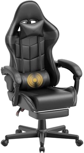 Huracan Gaming Chair with Footrest, Ergonomic Computer Chair Lumbar Support, Adjustable High Back Recliner for Adults, Racing Style Video Gaming Chairs, for Home Office Streaming, Black