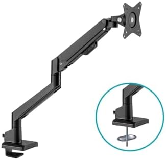 Monoprice Low Profile Single Monitor Gas Spring Desk Mount - Up to 32in/19.8 lbs Screens, Detachable VESA 100x100/75x75 Plate, 180 Degree Wall Stop, Topside Installation