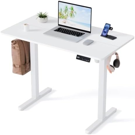 Electric Standing Desk, 40" x 24" Small Sit Stand Desk, White