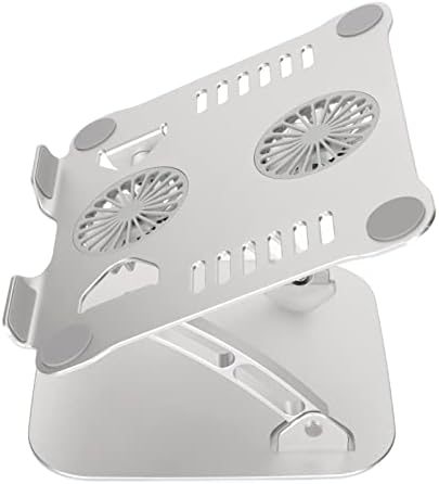 Diyeeni Laptop Stand with 2 Cooling Fans, Aluminum Computer Riser Ergonomic Foldable Height Laptop Elevator for Desk, Compatible with 10-17.3in Laptops, Sturdy Portable (Silver)