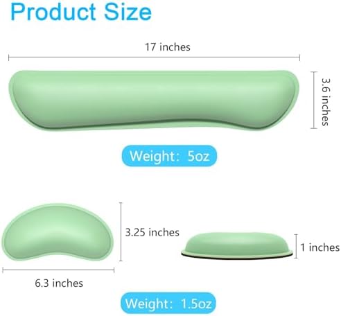 Dapesuom Keyboard Wrist Rest Set, Cute PU Leather Wrist Cushion for Computer Keyboard and Mousepad, Memory Foam Mouse Pad Rests Support with Non-Slip Base for Typing Pain Relief, Laptop, Mint Green