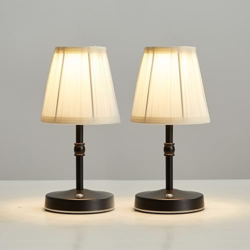 LED Cordless Mini Lamp 5W,3000 mah Battery Operated Lamps,3 Color Temperature Dimmable Table Light,Small Rechargeable Lamp,Kitchen Lamps countertop,Restaurant (Black,2pack)