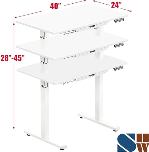 SHW 40-Inch Electric Height Adjustable Standing Desk w/Drawer, White
