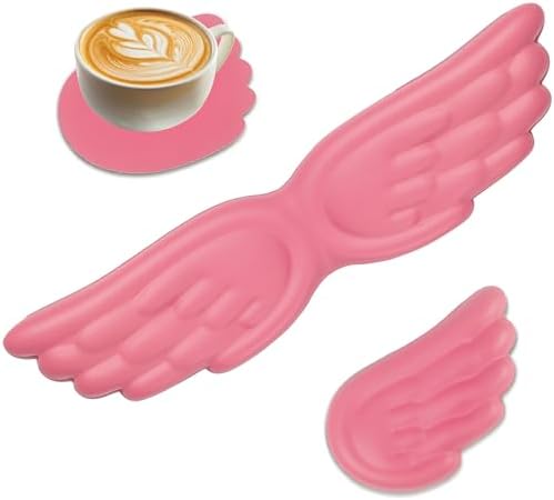 Angel Wing Wrist Rest,Cute Wrist Rest for Keyboard and Mouse,Hand Rests Set Include Ergonomic Keyboard & Mouse Hand Rest and Coaster,Filled Resilient Memory Foam,for Work,Study,Gaming (Pink)