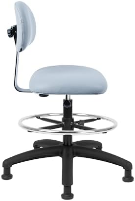 FSS Series Square seat Tall (24"-34") seat Height Chair. Vinyl-for Office, Garage, Desk, Shop, Computer, Doctor, Medical, Easy to Clean! 18" Footring (Gray, Tall, Glides)
